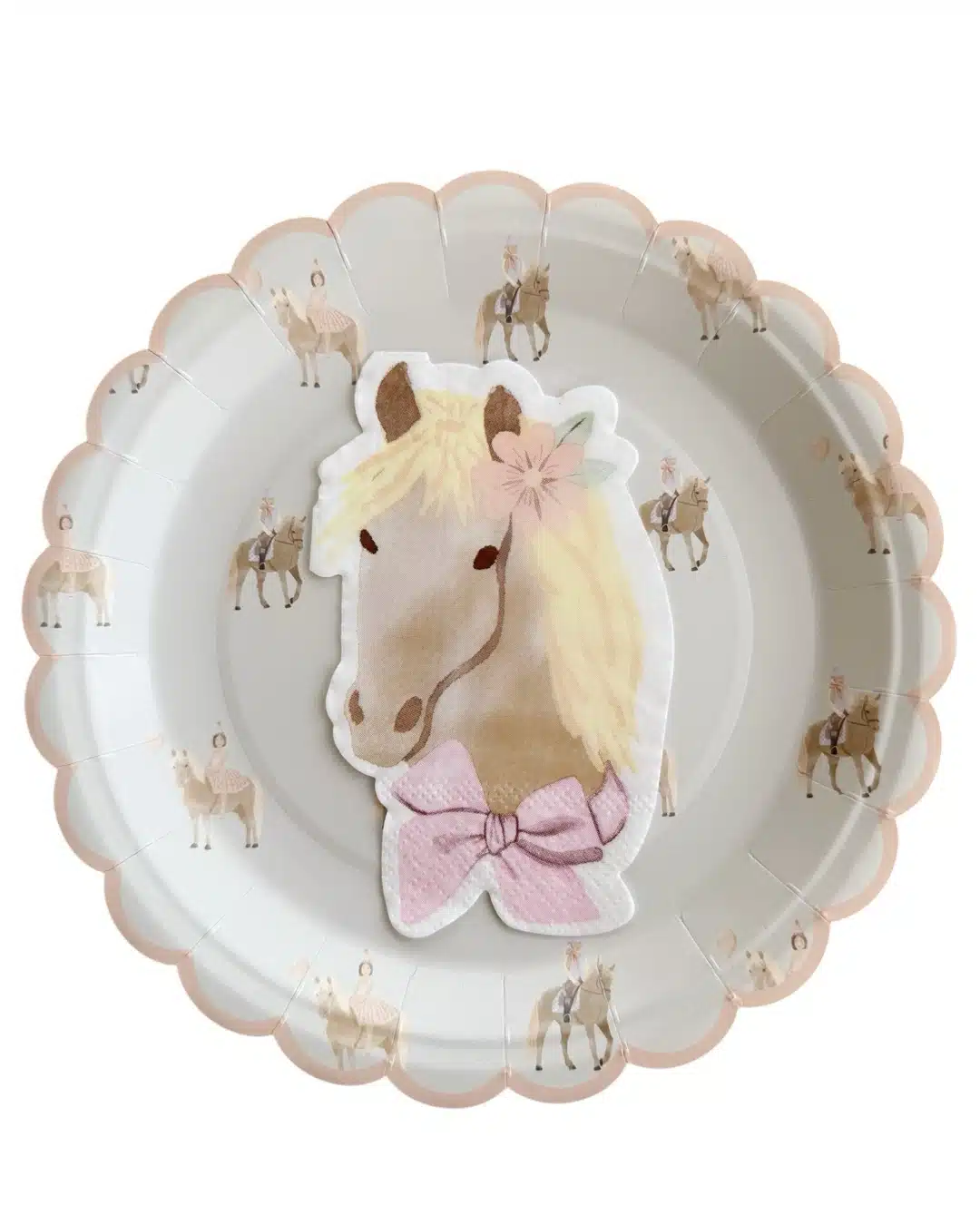 Paarden thema feestbord gecombineerd met servetten en bekers voor een complete tafelschikking meisjesfeest